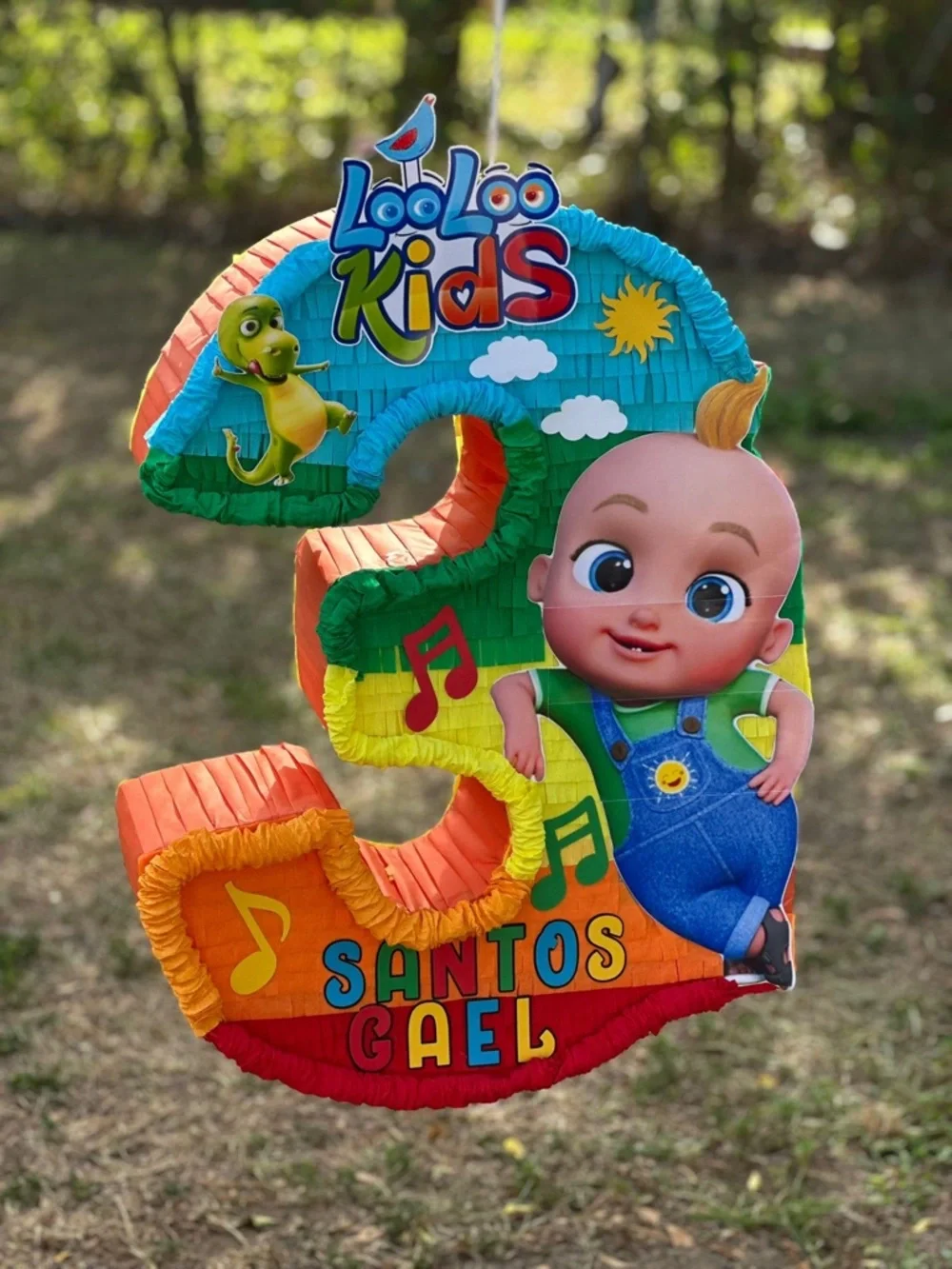 LooLoo Kids Number 3 Pinata in Blue, Green & Orange